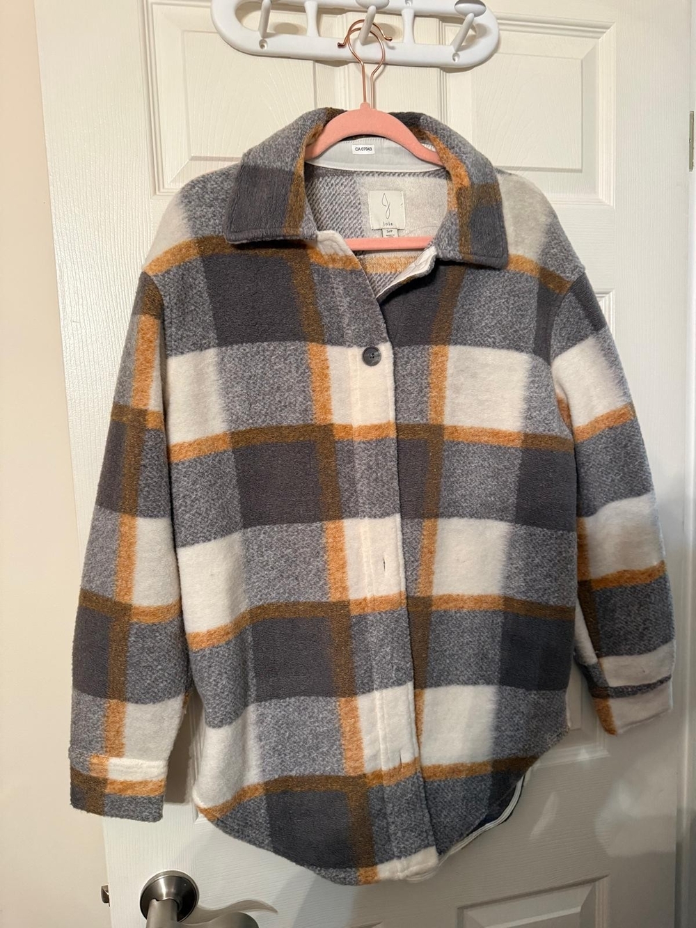 Joie Plaid Button-Up Shirt Jacket in Gray, Cream & Mustard
